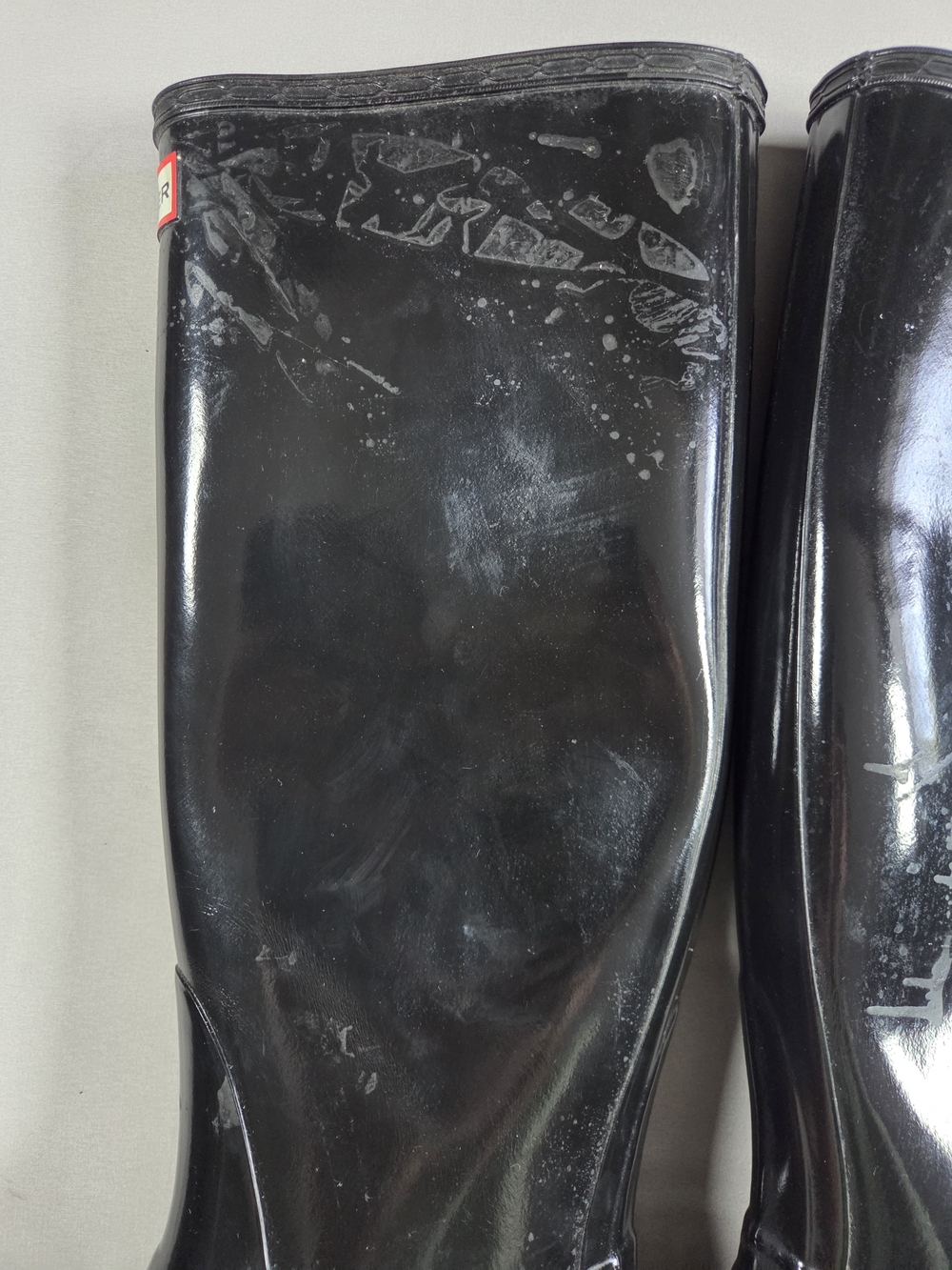 Hunter Black Gloss Tall Rain Boots with Red Logo Trim Womens Size 8 - Picture 6 of 12